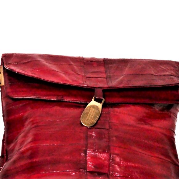 Vintage 80's Eel skin Burgundy Shoulder / Crossbody Bag - Picture 12 of 12